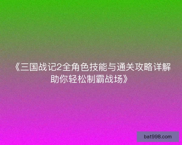 《三国战记2全角色技能与通关攻略详解助你轻松制霸战场》